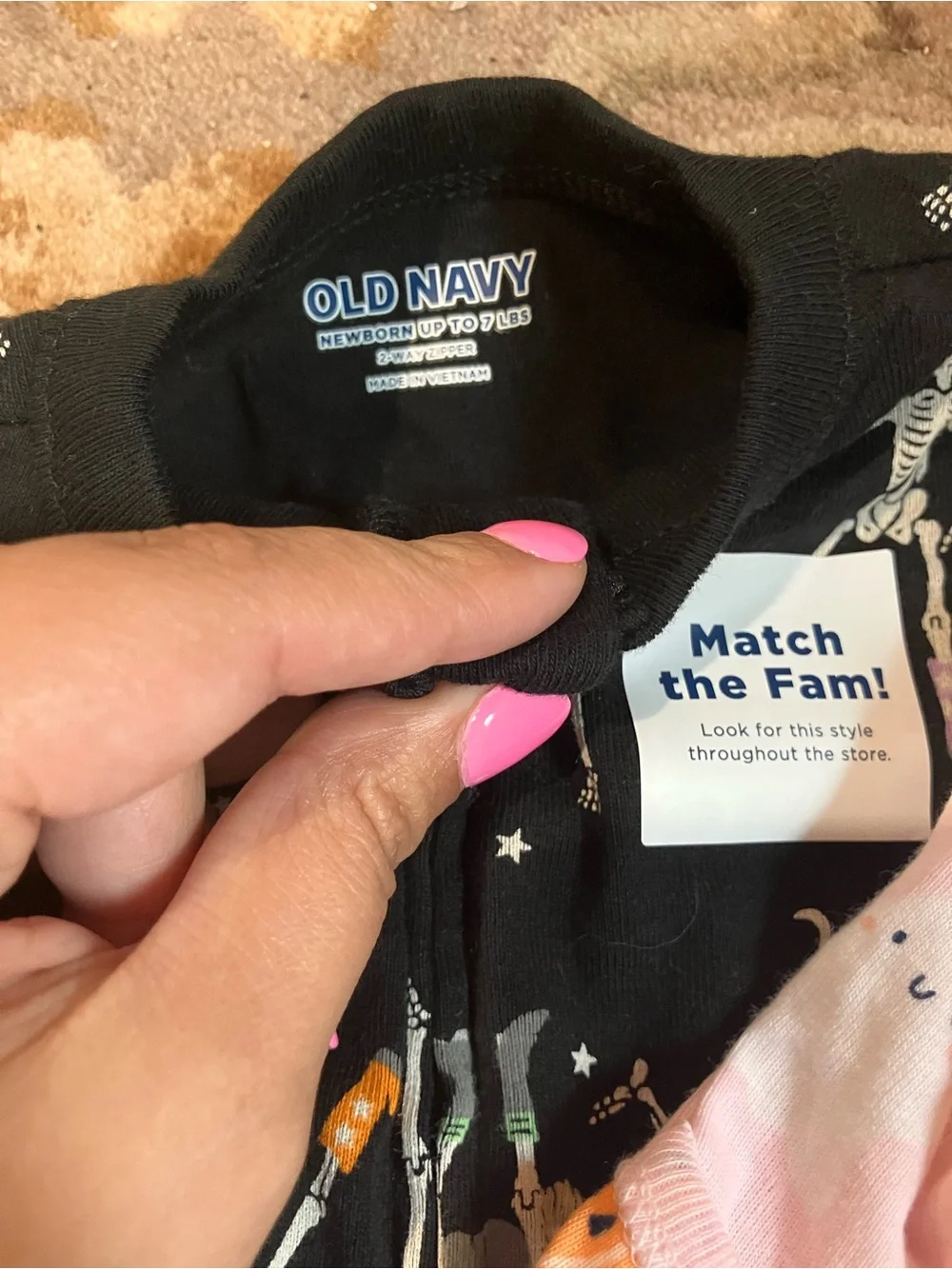 NWT NEWBORN Old Navy Black Skeleton & Pink Pumpkin Baby Footie 2-Pack